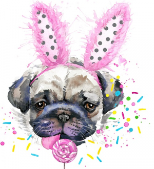 عکس با کیفیت نقاشی سگ با آبنبات و گوش خرگوشی